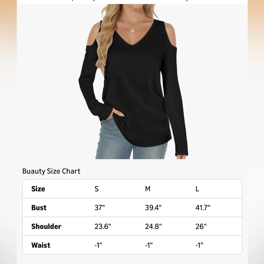 🆕 Cold-Shoulder V-Neck Long Sleeve Top - Black - Picture 8 of 8